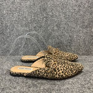 Steve Madden Mules Womens 7.5M Brown Faraway Slip On Leopard Leather Flat Chain